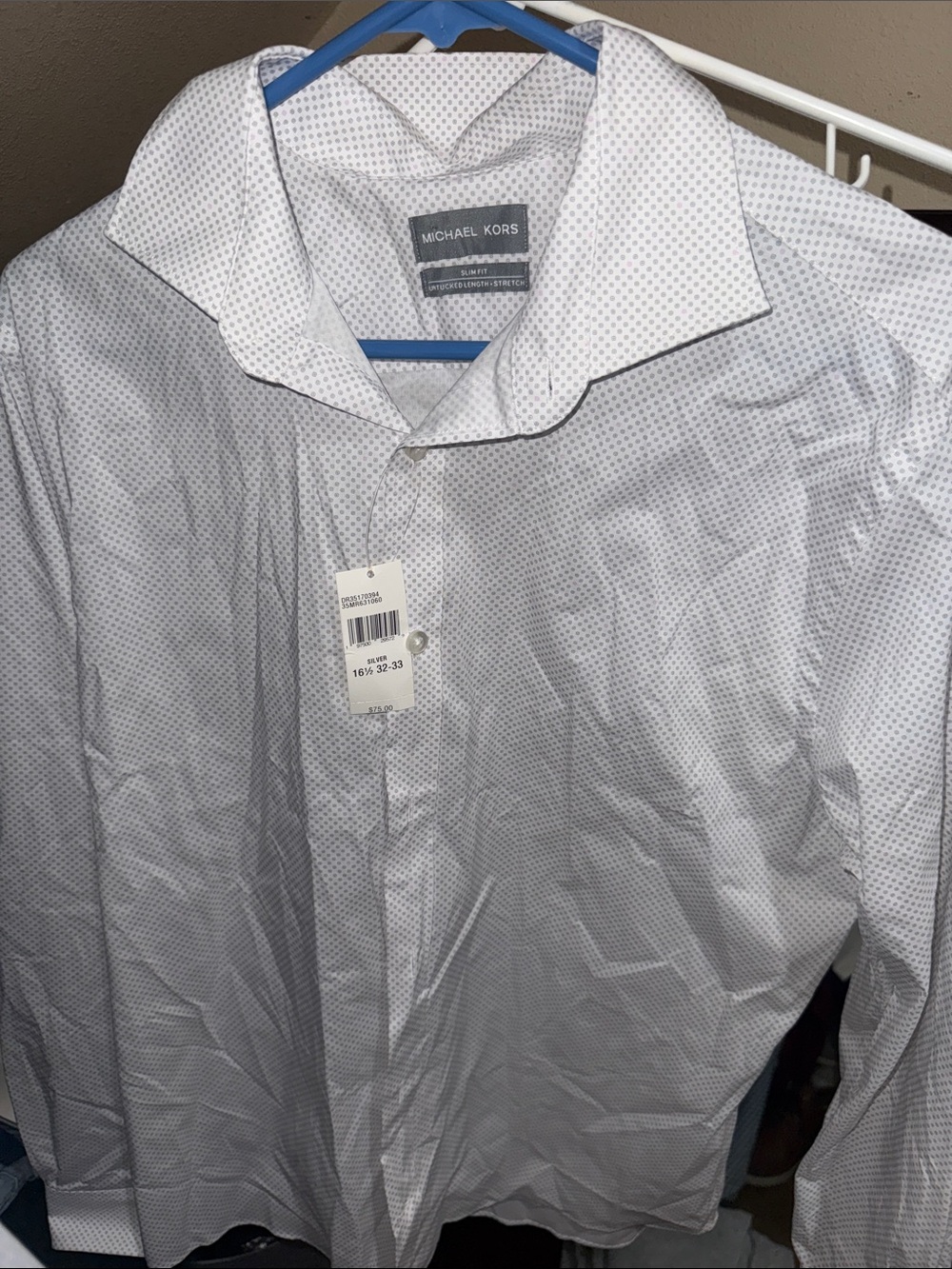 Michael Kors White Dress Shirt with Subtle Micro Dots